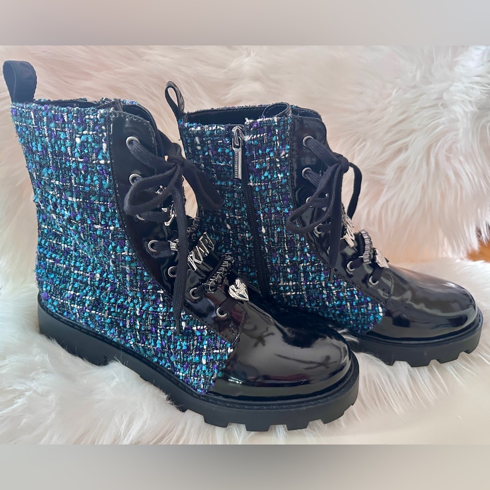Karl Lagerfeld COMBAT STYLE Jeweled BOOTS! NEW size 10! Zip sides patten black - Picture 5 of 10